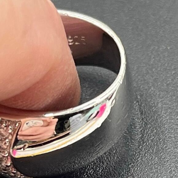 Vintage Sterling Silver Cream Enamel Rhinestone Striped Dome Ring Sz 8.25 - Picture 7 of 8